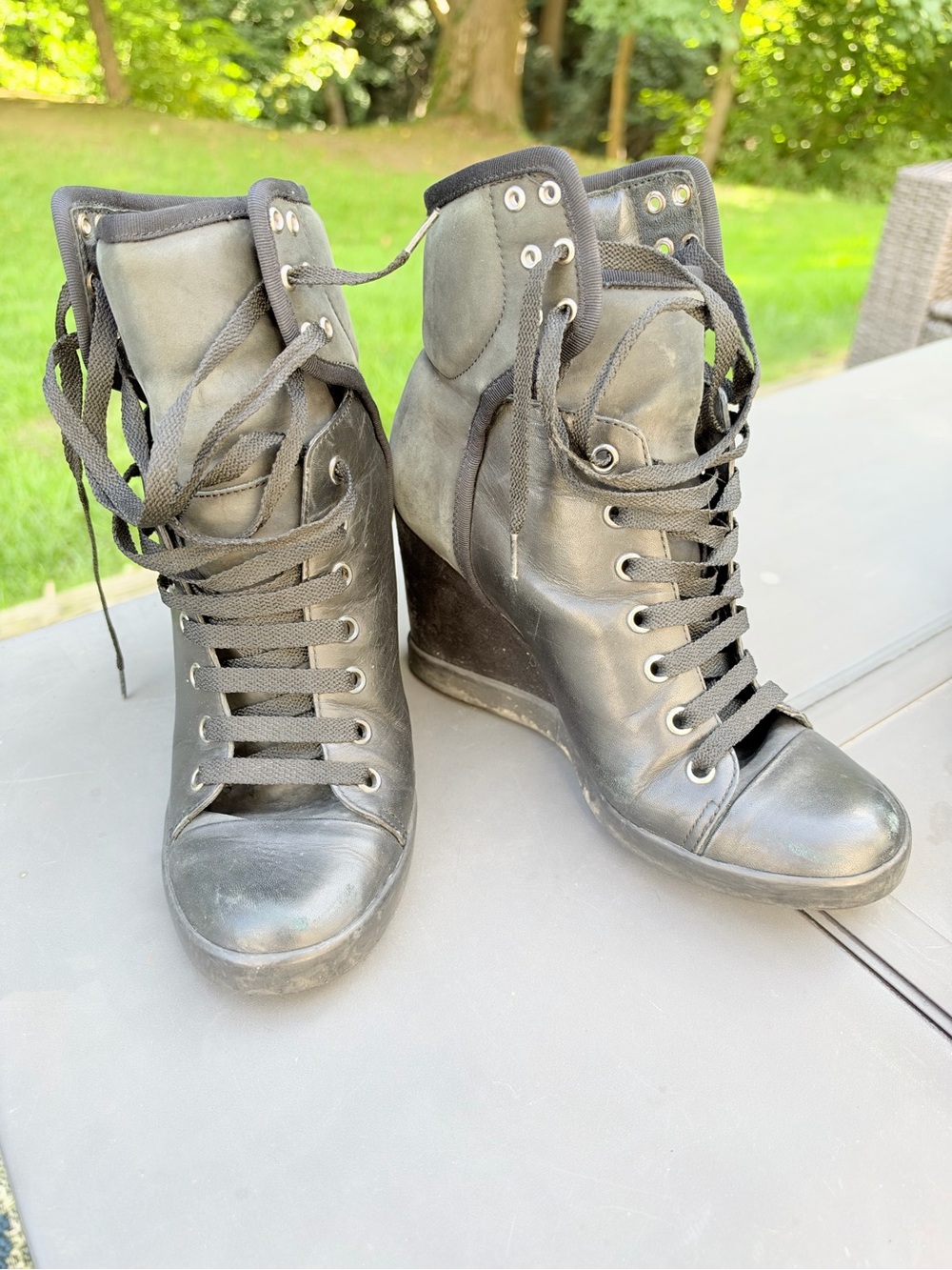 See by Chloé Black Lace-Up Wedge Ankle Boots